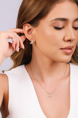 Gargantilha Veneziana Coração Cravejado Cristal Banhado a Ouro 18K - 40 cm