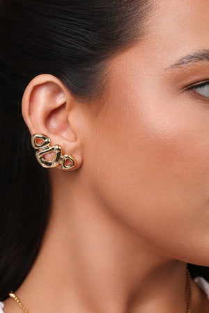 Ear Cuff Orgânico Vazado Liso Banhado a Ouro 18K