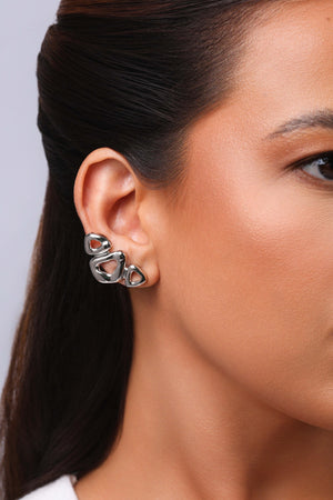 Ear Cuff Orgânico Vazado Liso Ródio Branco