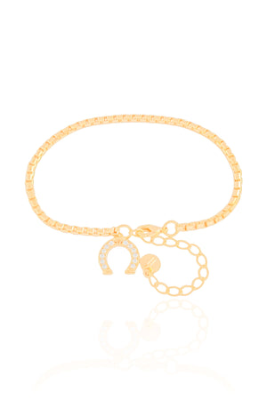 Pulseira Elos Quadrados Ferradura Cravejada Cristal Banhado a Ouro 18K
