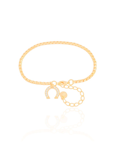 Pulseira Elos Quadrados Ferradura Cravejada Cristal Banhado a Ouro 18K