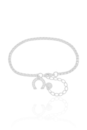 Pulseira Elos Quadrados Ferradura Cravejada Cristal Ródio Branco