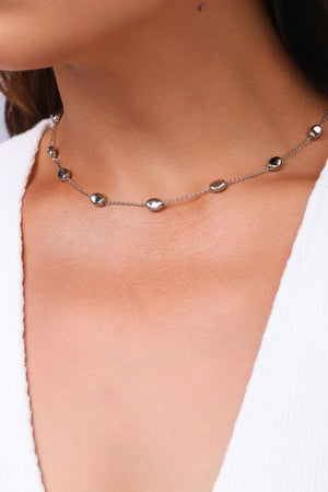 Choker Elos Ovais Lisos Ródio Branco