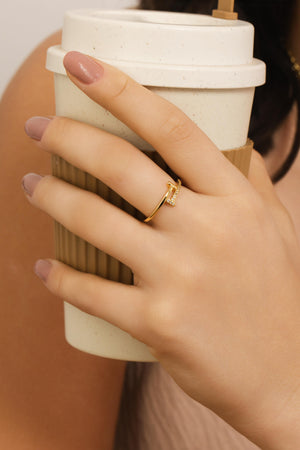 Anel T Cravejado Cristal Tamanho 21 Banhado a Ouro 18K