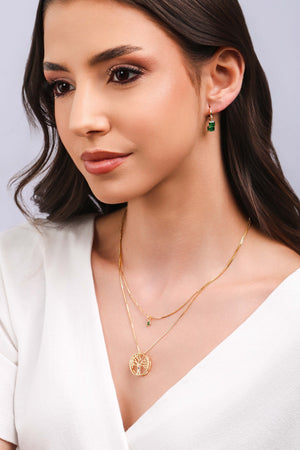 Brinco Argola Click Quadrados Esmeralda 2.2 cm Banhado a Ouro 18K