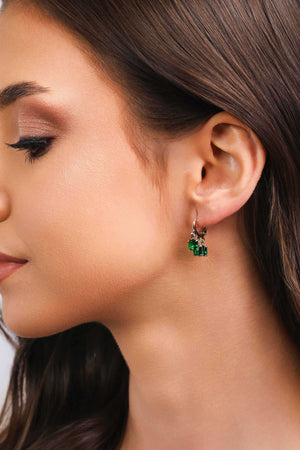 Brinco Argola Click Quadrados Esmeralda 2.2 cm Ródio Branco