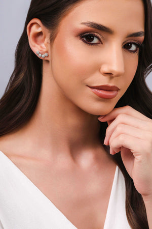 Ear Cuff Redondos Cravejados Cristal Ródio Branco