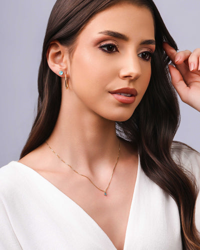 Brinco Ponto de Luz Azul Sky 6 mm Banhado a Ouro 18K