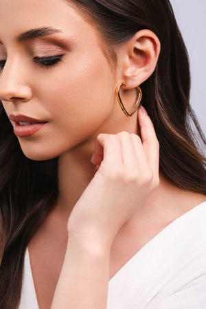 Brinco Argola Coração Reto Liso 3.2 cm Banhado a Ouro 18K
