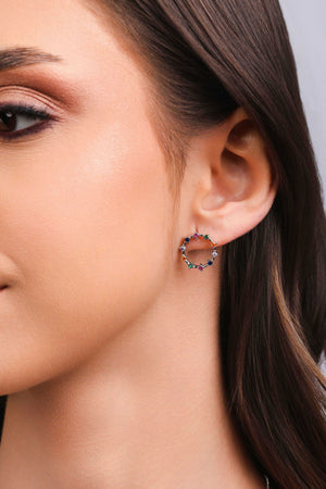 Brinco Argola Frontal Pontos de Luz Coloridos 1.5 cm Ródio Branco