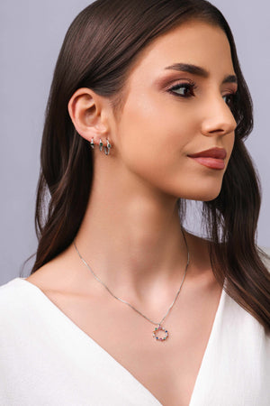 Trio de Argolas Pontos de Luz Quadrados Esmeralda Ródio Branco