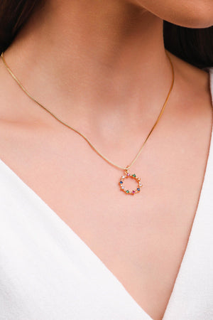 Gargantilha Veneziana Círculo Pontos de Luz Coloridos Banhado a Ouro 18K - 40 cm