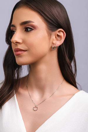 Gargantilha Veneziana Círculo Pontos de Luz Coloridos Ródio Branco - 40 cm