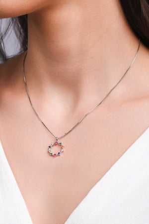 Gargantilha Veneziana Círculo Pontos de Luz Coloridos Ródio Branco - 40 cm