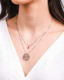 Gargantilha Dupla Árvore da Vida e Ponto de Luz Rubi Ródio Branco