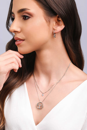 Gargantilha Dupla Árvore da Vida e Ponto de Luz Topázio Ródio Branco