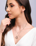 Gargantilha Dupla Árvore da Vida e Ponto de Luz Topázio Ródio Branco