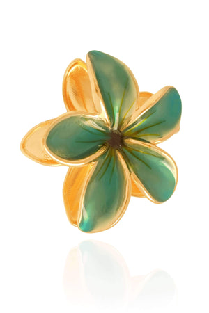 Presilha Flor Verde Banho Dourado