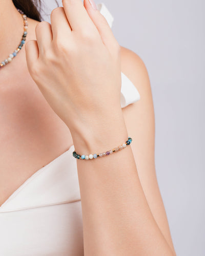 Pulseira Cristais Coloridos 3 mm Banhado a Ouro 18K
