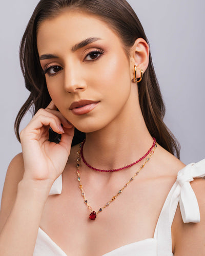 Colar Gotas Coloridas Banhado a Ouro 18K - 45 cm