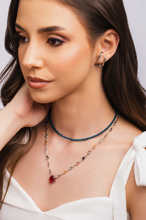 Gargantilha Gotas Coloridas Ródio Branco - 45 cm