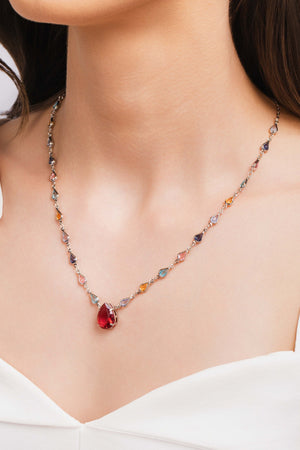 Gargantilha Gotas Coloridas Ródio Branco - 45 cm