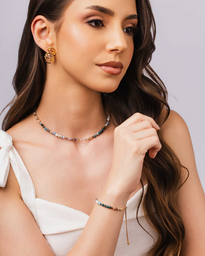 Choker Cristais Coloridos 4 mm Banhado a Ouro 18K - 33 cm
