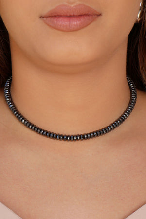 Choker Hematita Grafite 6 mm Ródio Branco