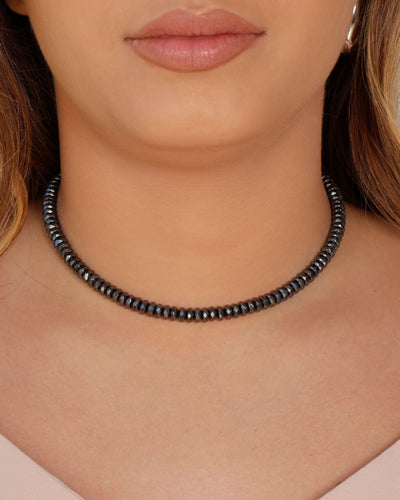 Choker Hematita Grafite 6 mm Ródio Branco - 35 cm