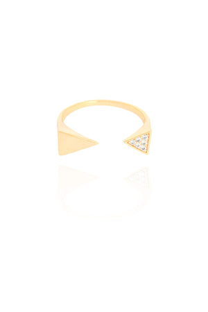 Anel Ajustável Cravejado Triangulo Tamanho P Banhado a Ouro 18k