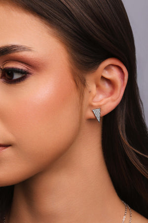 Brinco Triângulo Cravejado Cristal  Ródio Branco