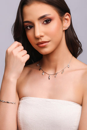 Brinco Ear Cuff Ondulado Ródio Branco