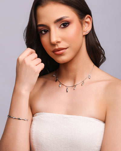 Brinco Ear Cuff Ondulado Ródio Branco