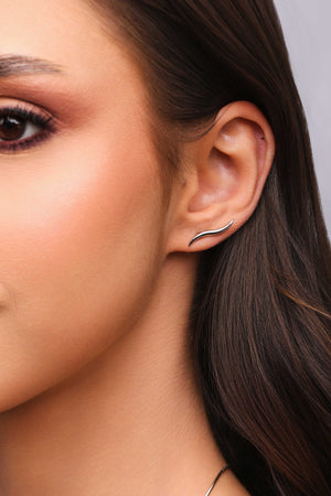 Brinco Ear Cuff Ondulado Ródio Branco