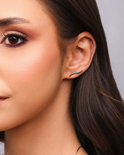 Brinco Ear Cuff Ondulado Ródio Branco