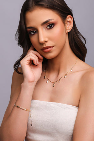 Pulseira Lisa e Zircônias com Cristal Banhado a Ouro 18k
