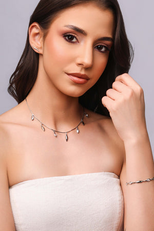 Pulseira Lisa e Zircônias com Cristal Ródio Branco