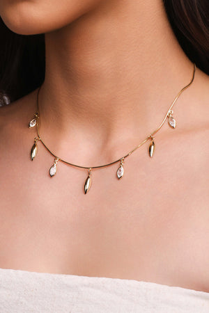 Choker Navetes Zircônia com Cristal Banhado a Ouro 18K