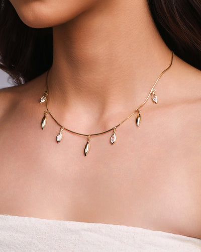 Choker Navetes Zircônia com Cristal Banhado a Ouro 18K - 30 cm