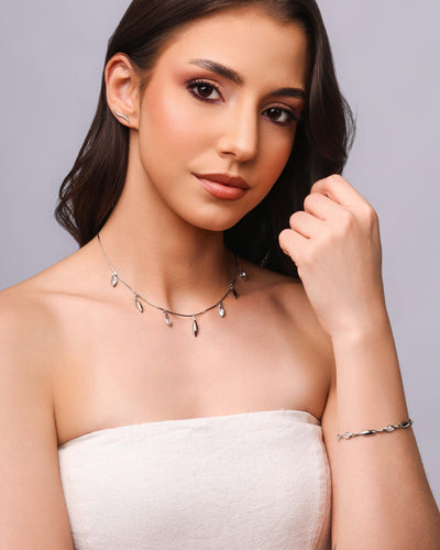 Choker Navetes Zircônia com Cristal Ródio Branco - 30 cm