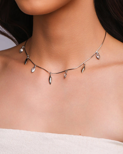 Choker Navetes Zircônia com Cristal Ródio Branco - 30 cm