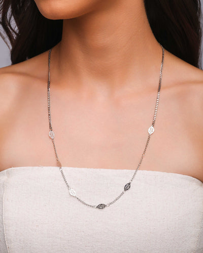 Colar Grumet com Folhas Ródio Branco - 60 cm