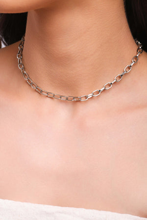 Choker Elos Ovais Ródio Branco