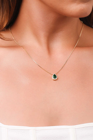 Conjunto Gota Esmeralda Cravejada Banhado a Ouro 18K