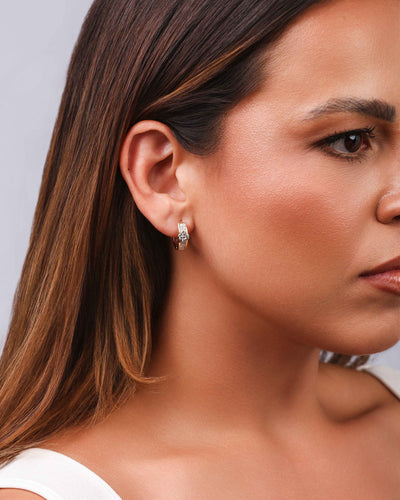 Brinco Argola Cravejada Cristal 1 cm Banhado a Ouro 18K