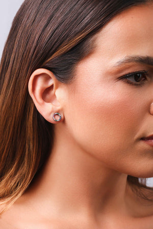 Brinco Circulo Cravejado Colorido Ródio Branco