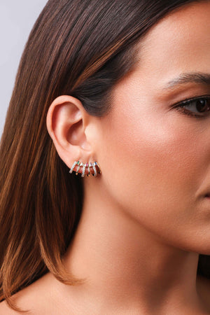 Brinco Ear Cuff Cravejado Colorido Banhado a Ouro 18K