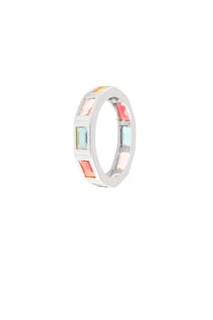 Anel Baguetes Coloridas Tamanho 14 Ródio Branco