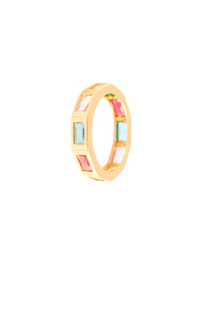 Anel Baguetes Coloridas Tamanho 17 Banhado a Ouro 18K