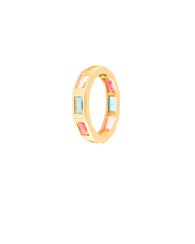 Anel Baguetes Coloridas Tamanho 17 Banhado a Ouro 18K